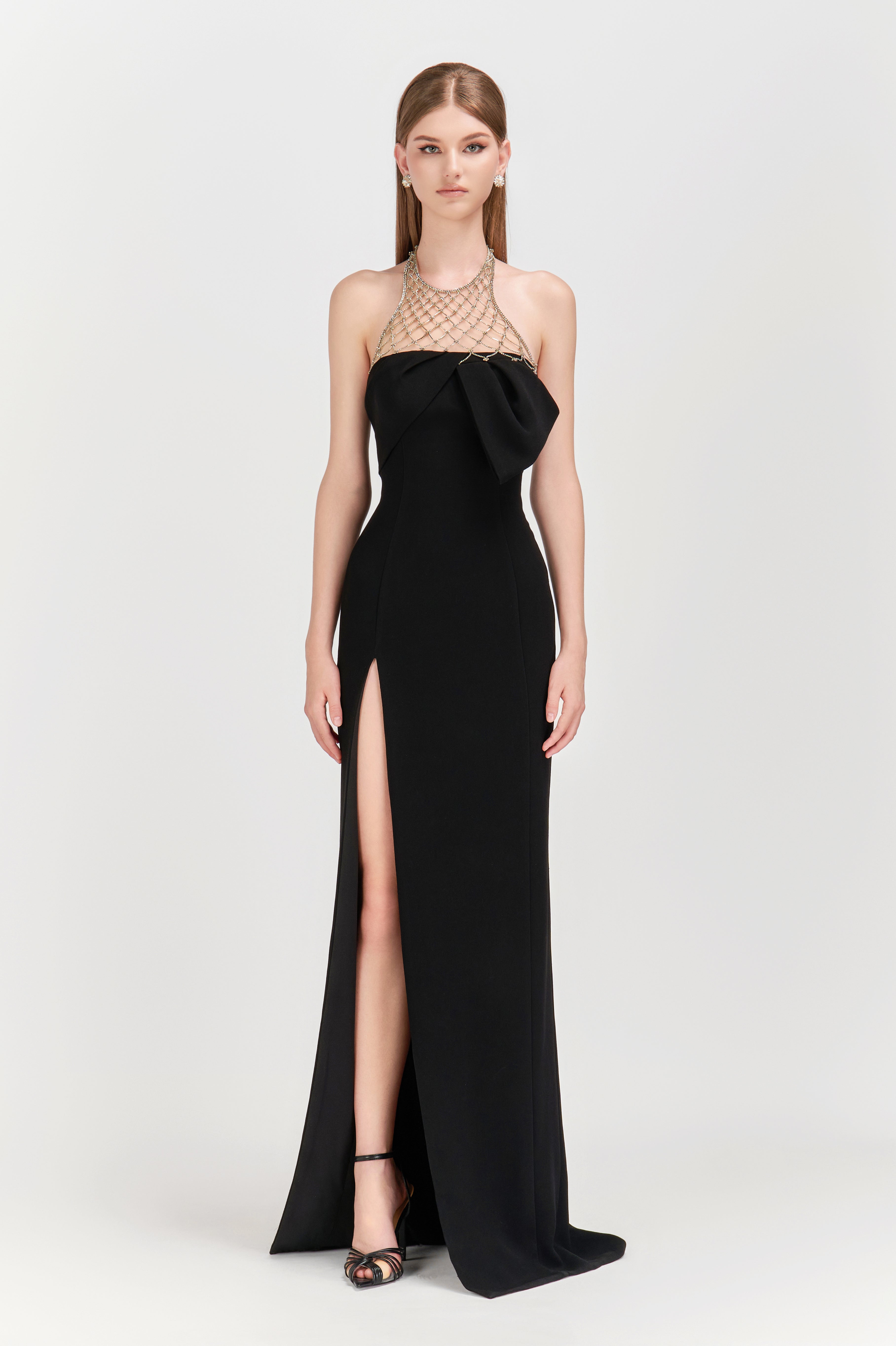 Sabrina halter crepe dress