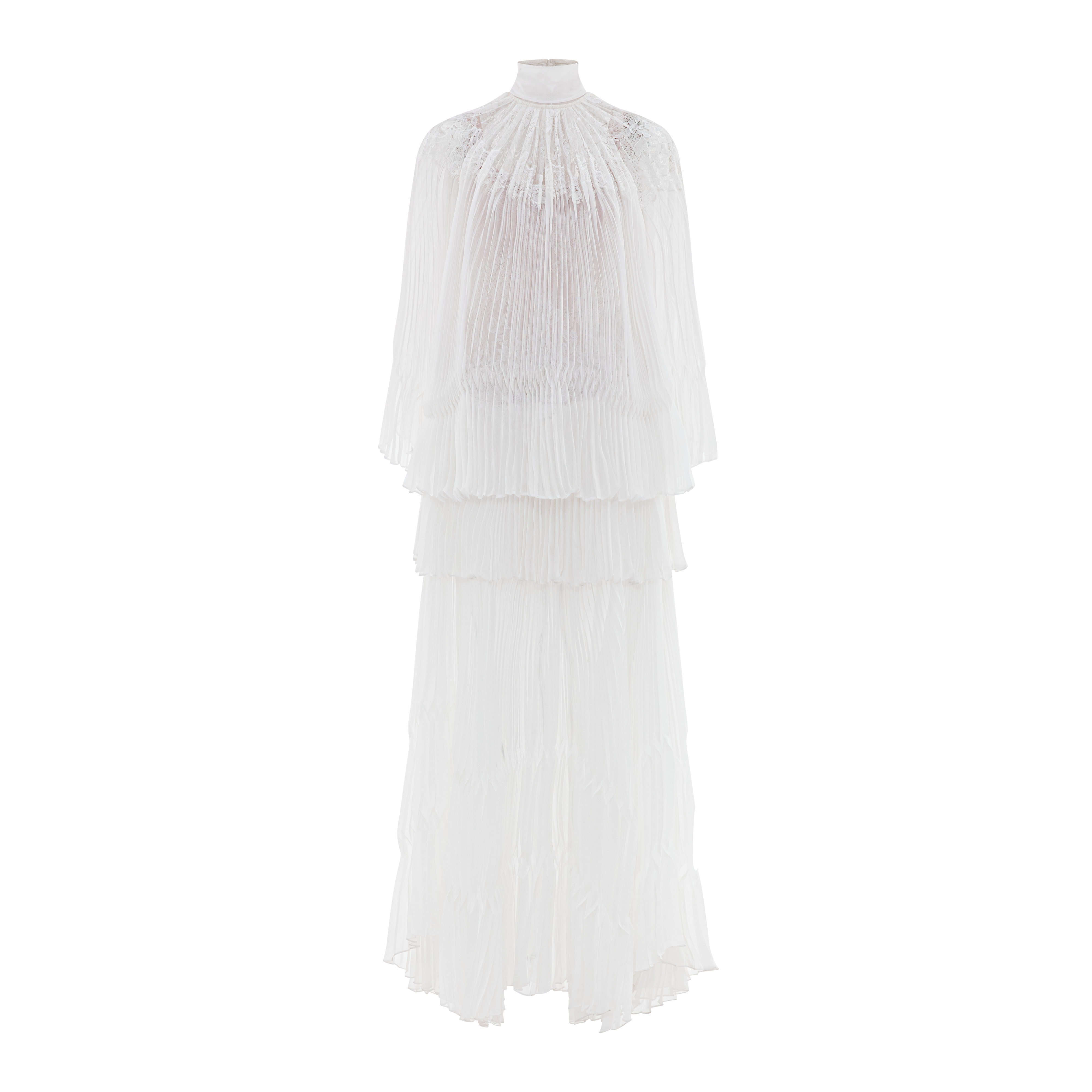 Lace-Trimmed Pleated Maxi Dress